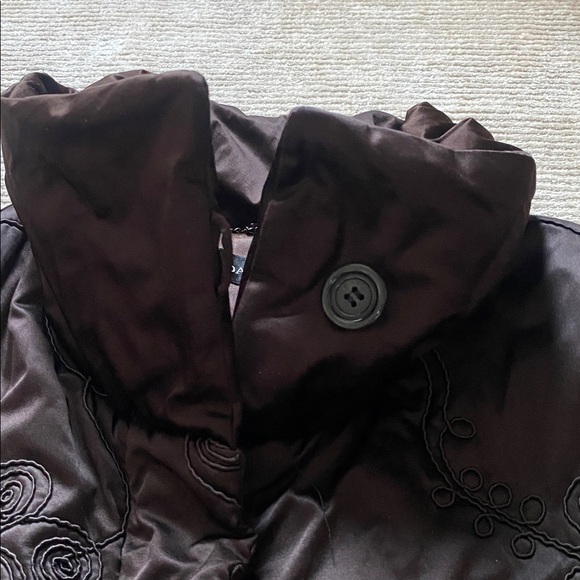 Dana Buchman Embroidered Brown Cotton Blend Puffer Coat Jacket Size L - Picture 3 of 8